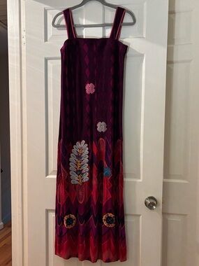 Sleeveless Burgundy & Fuchsia Printed Maxi Dress